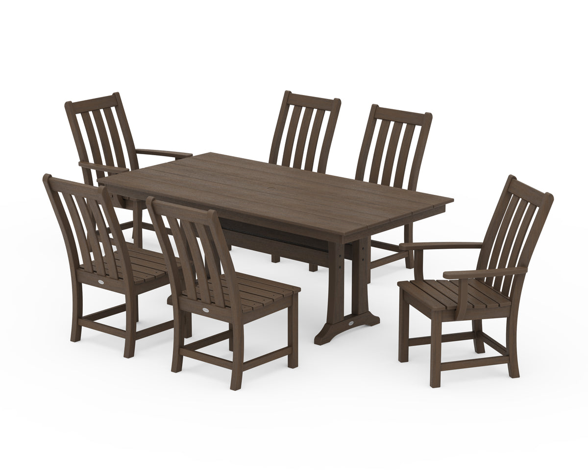 POLYWOOD Vineyard 7-Piece Farmhouse Dining Set with Trestle Legs in Kona