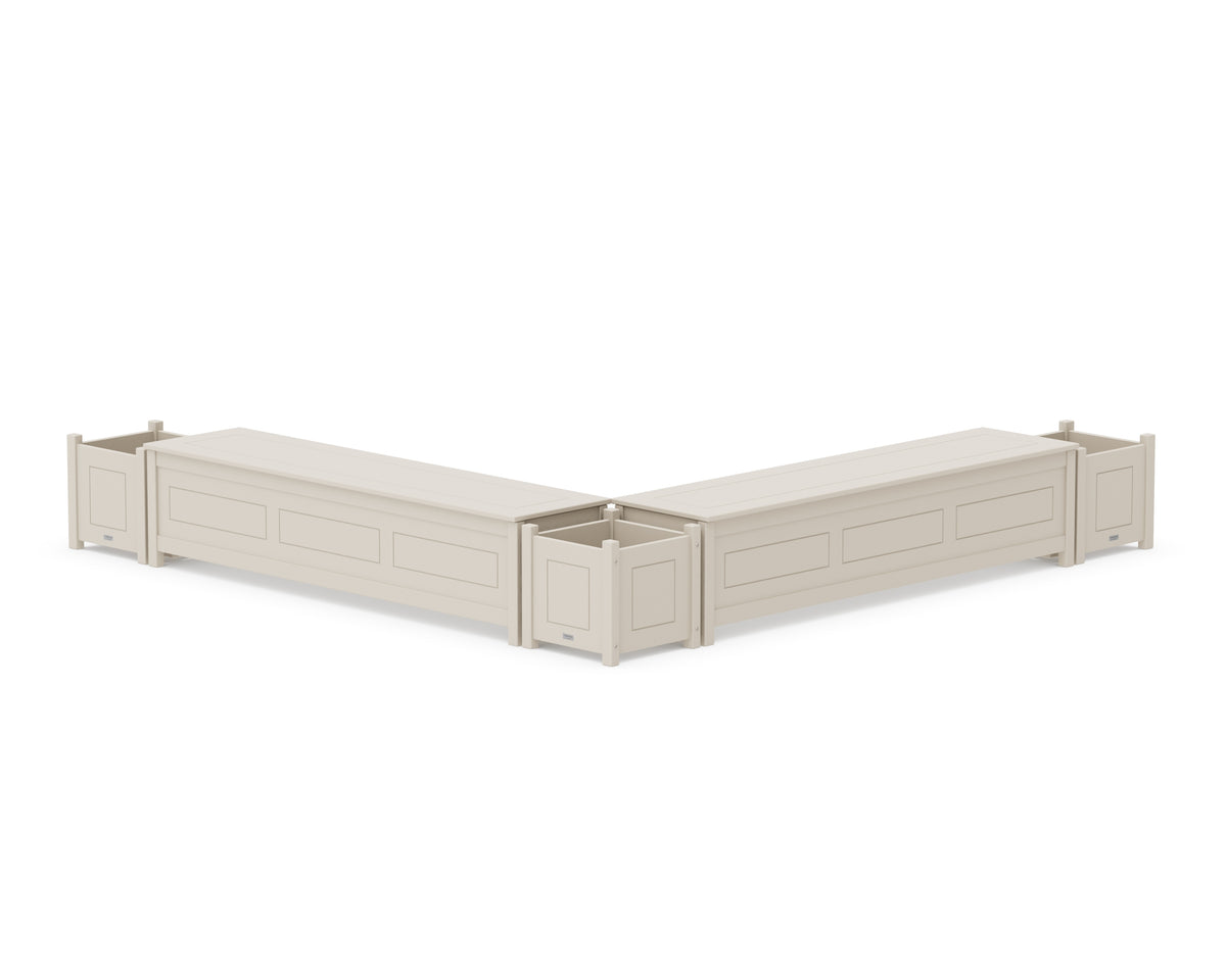 POLYWOOD 72" Country Living L-Shaped Planter Storage Bench Corner Set in Sand