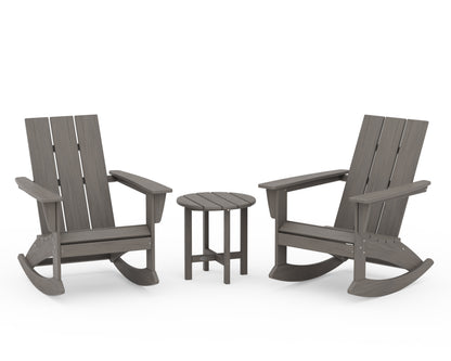 POLYWOOD Modern 3-Piece Adirondack Rocking Chair Set in Driftwood