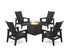 POLYWOOD 5-Piece Modern Grand Upright Adirondack Conversation Set with Fire Pit Table in Black