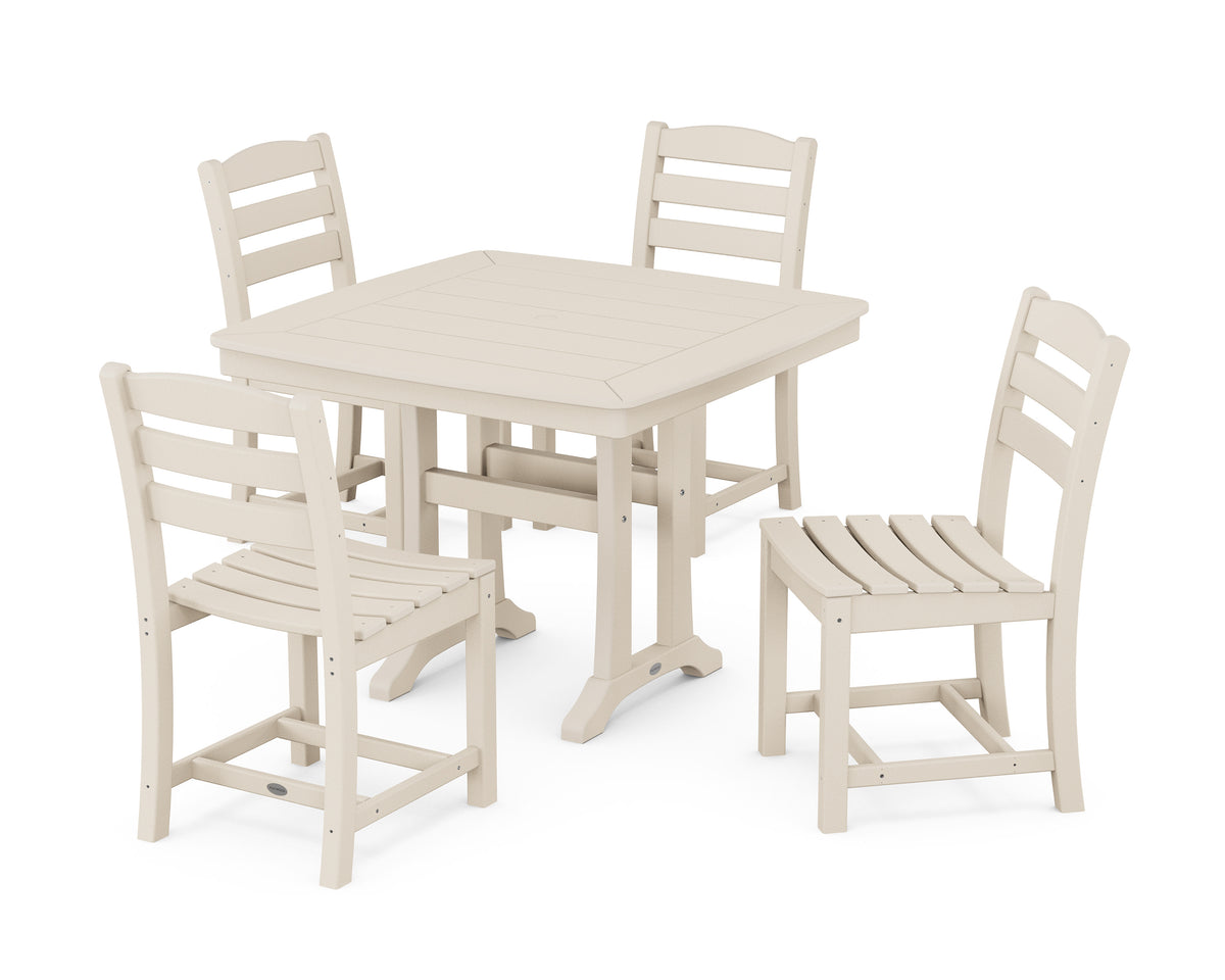 POLYWOOD La Casa Café Side Chair 5-Piece Dining Set with Trestle Legs - 37" Table in Sand
