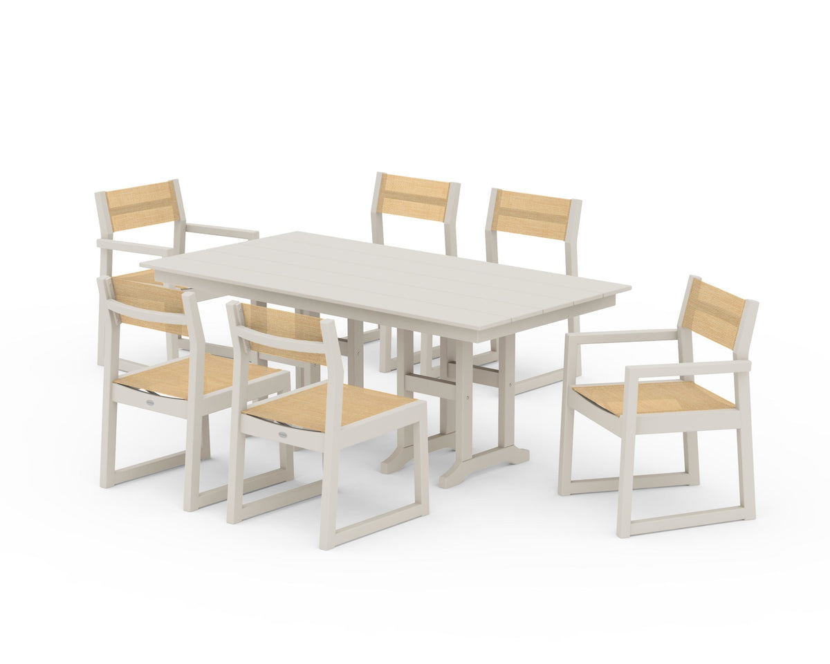 POLYWOOD EDGE Sling 7-Piece Farmhouse Dining Set in Sand / Dupioni Apricot