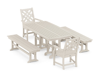 POLYWOOD Wovendale 5-Piece Dining Set with Benches in Sand