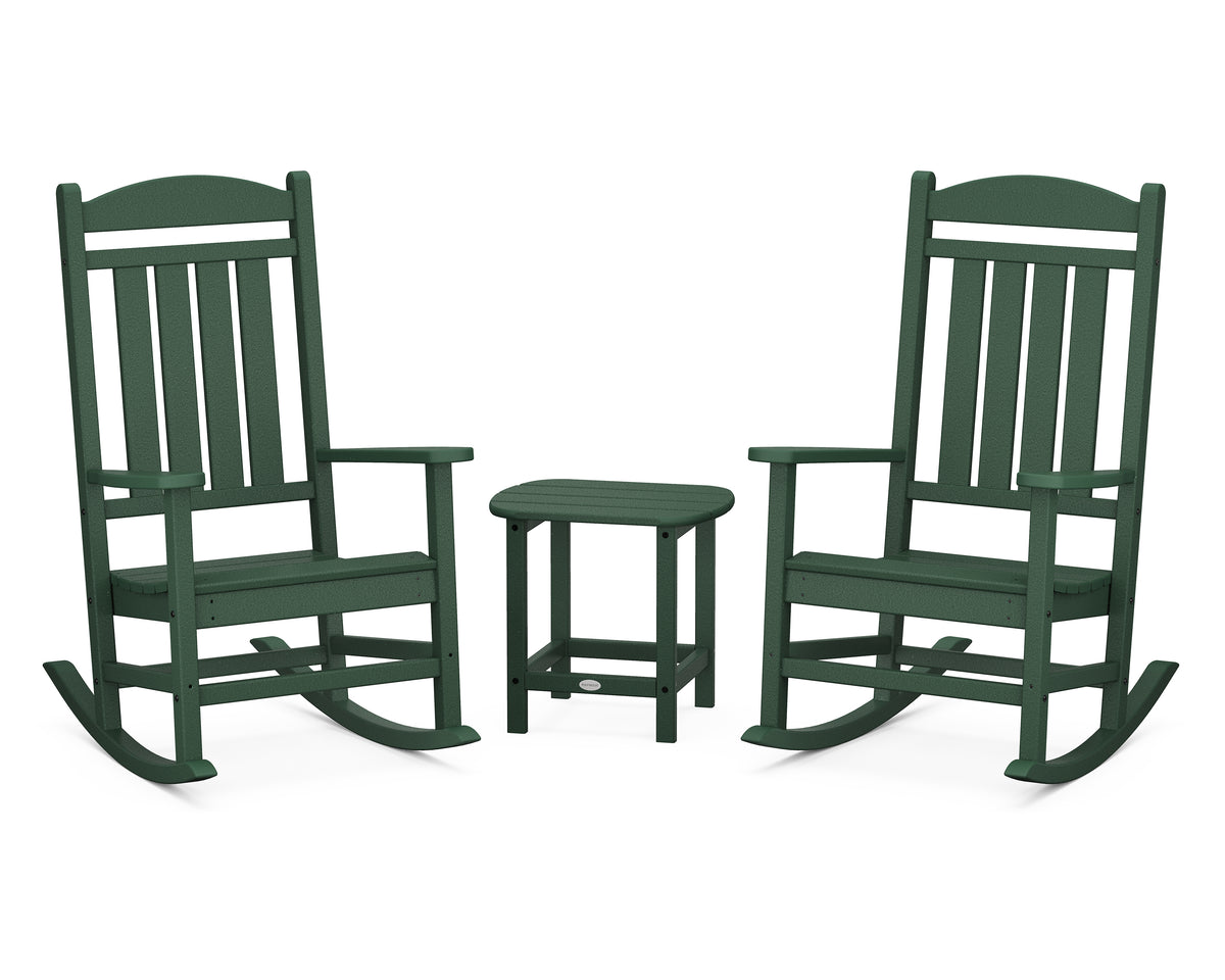 POLYWOOD Presidential 3-Piece Rocking Chair Set with 18" South Beach Side Table in Green