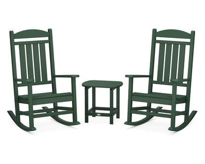 POLYWOOD Presidential 3-Piece Rocking Chair Set with 18" South Beach Side Table in Green