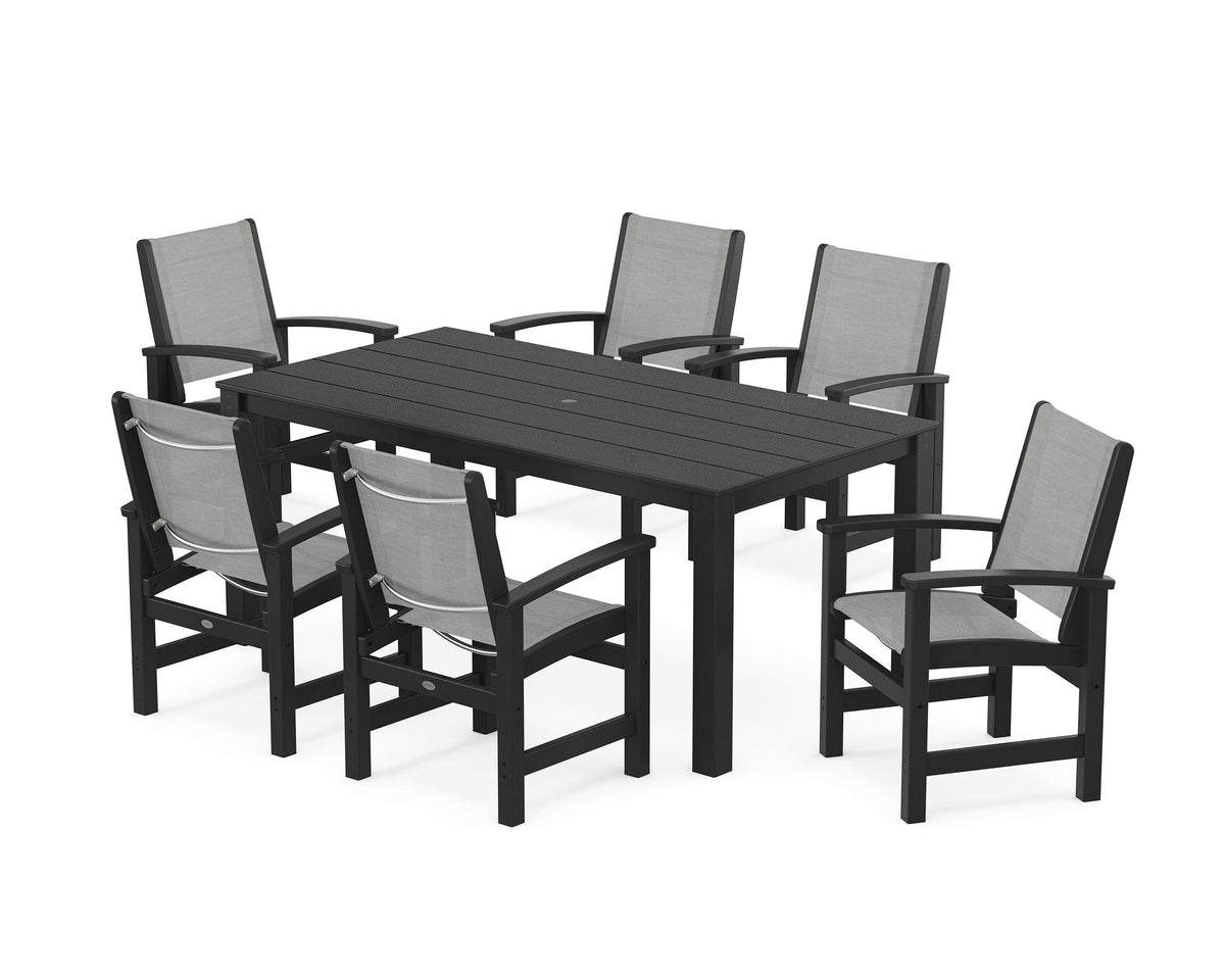 POLYWOOD Coastal 7-Piece Parsons Dining Set in Black / Metallic