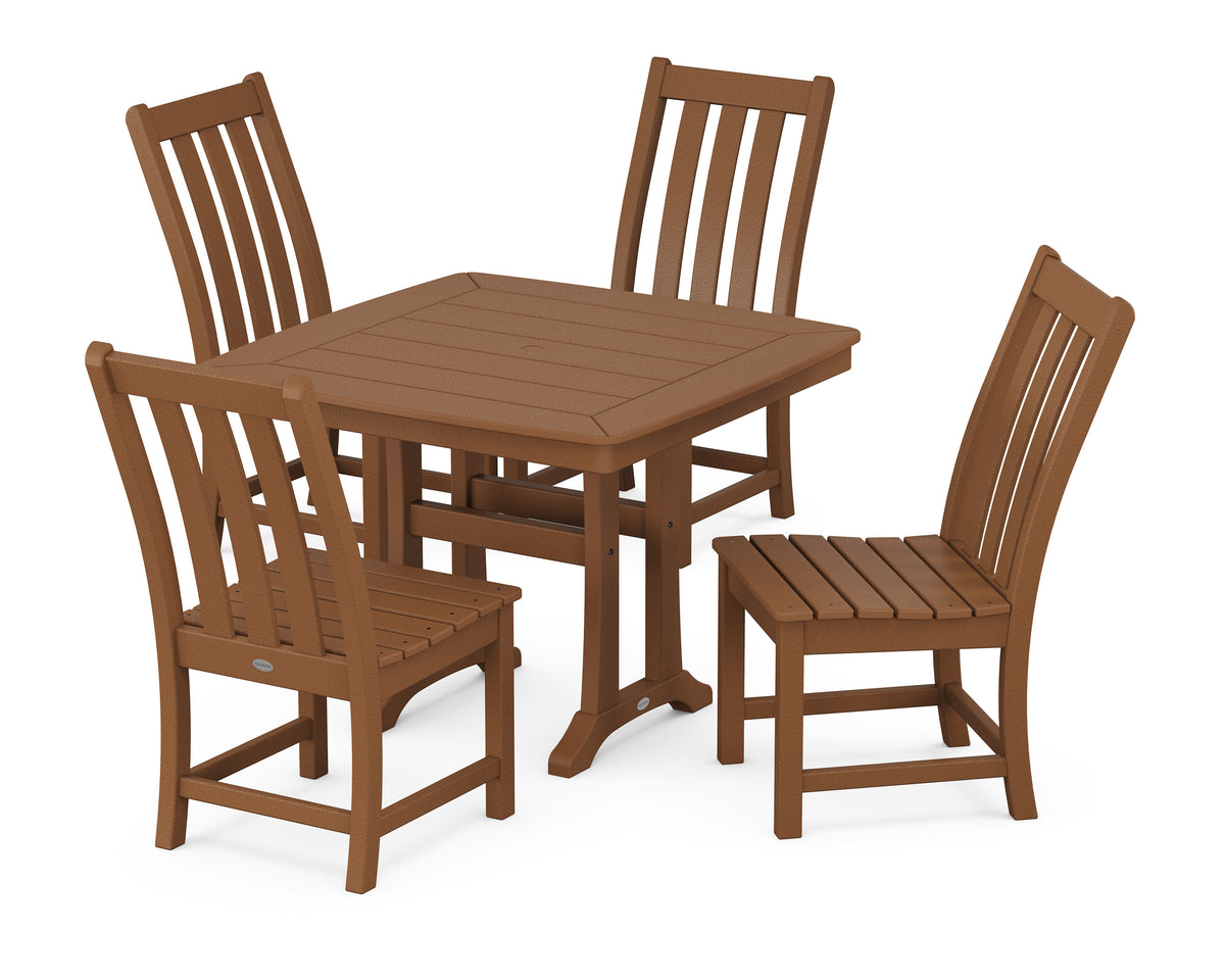 POLYWOOD Vineyard Side Chair 5-Piece Dining Set with Trestle Legs - 37" Table in Teak
