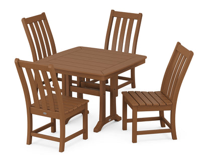 POLYWOOD Vineyard Side Chair 5-Piece Dining Set with Trestle Legs - 37" Table in Teak