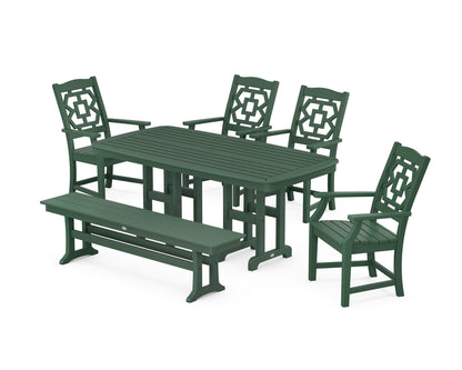 POLYWOOD Chinoiserie 6-Piece Dining Set with Bench in Green