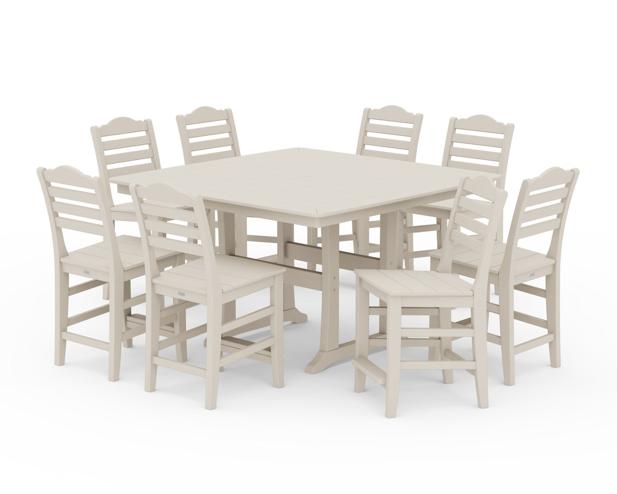 POLYWOOD Savannah Side Chair 9-Piece Square Counter Set with Trestle Legs in Sand