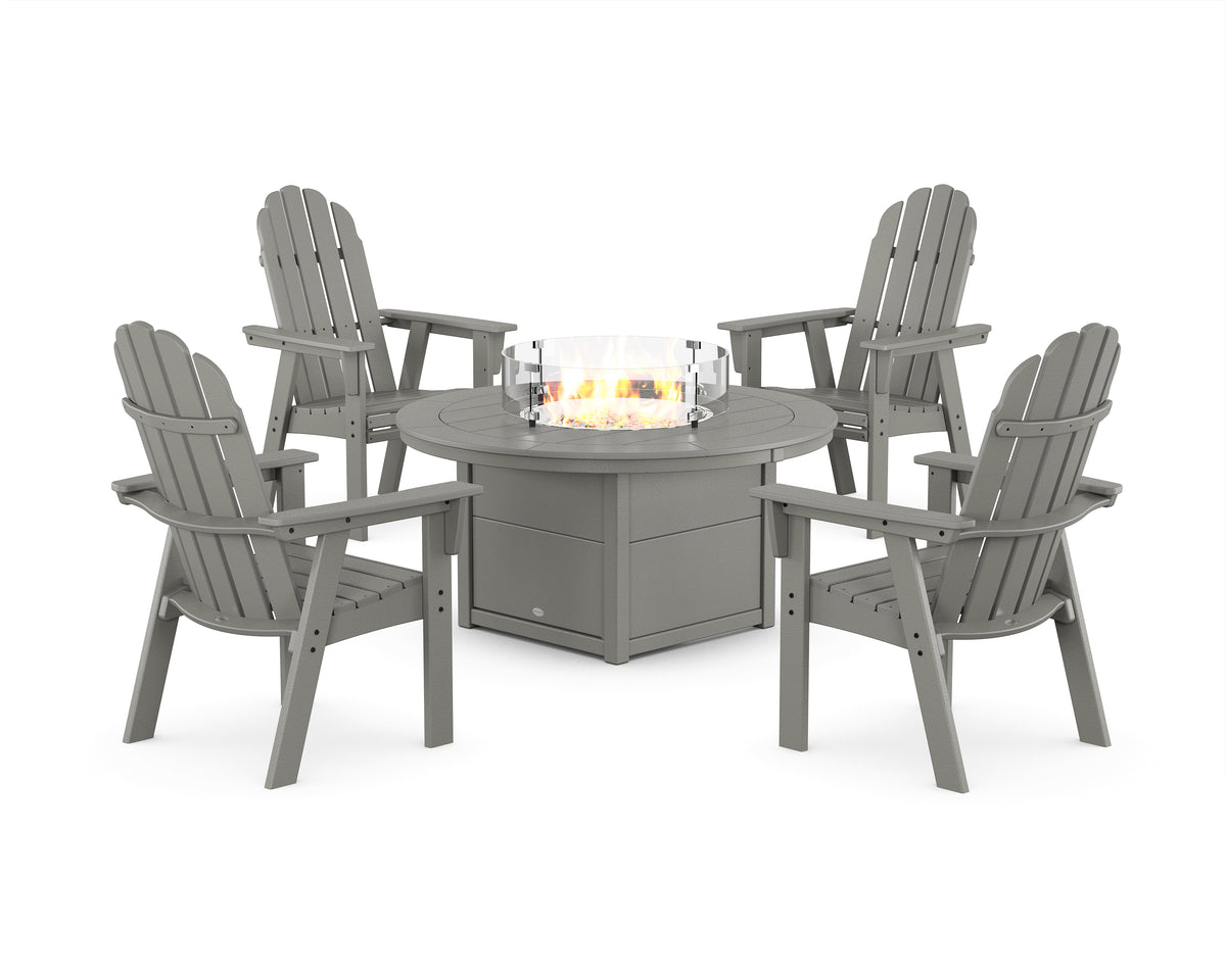 POLYWOOD Vineyard 4-Piece Curveback Upright Adirondack Conversation Set with Fire Pit Table in Slate Grey