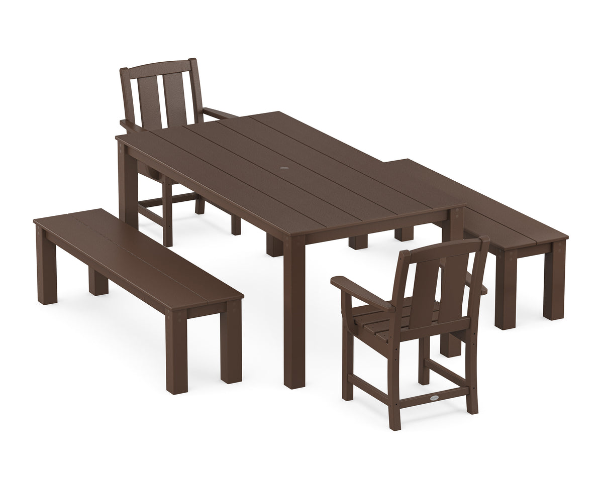 POLYWOOD Mission 5-Piece Parsons Dining Set with Benches in Mahogany