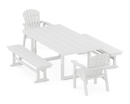 POLYWOOD Seashell 5-Piece Dining Set with Benches - 40" x 78" Table in White