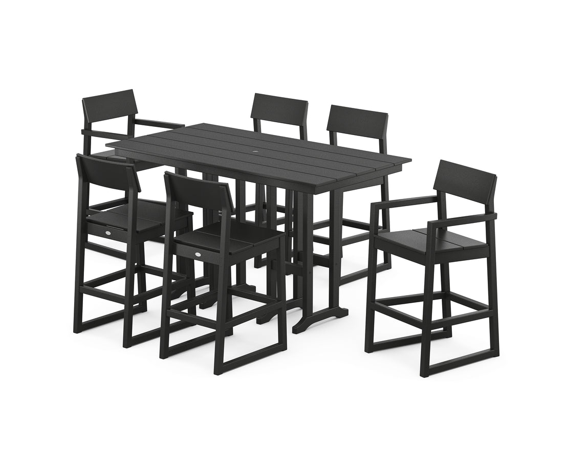 POLYWOOD EDGE 7-Piece Farmhouse Bar Set in Black