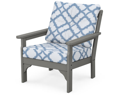 POLYWOOD Vineyard Deep Seating Chair in Slate Grey / Trellis Sky Blue