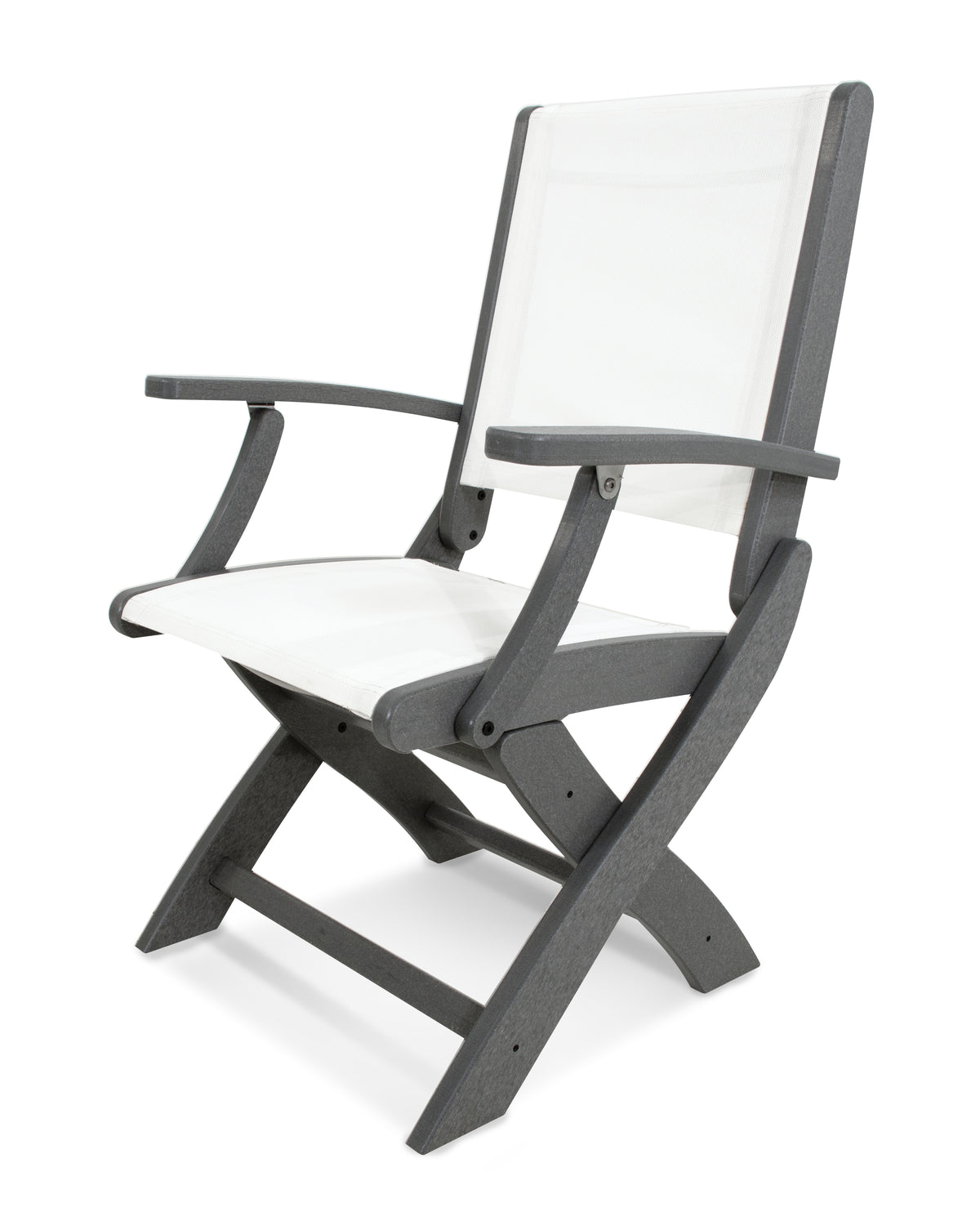 POLYWOOD Coastal Folding Chair in Slate Grey with Slate Grey arms and White sling