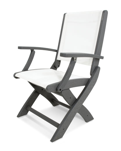 POLYWOOD Coastal Folding Chair in Slate Grey with Slate Grey arms and White sling