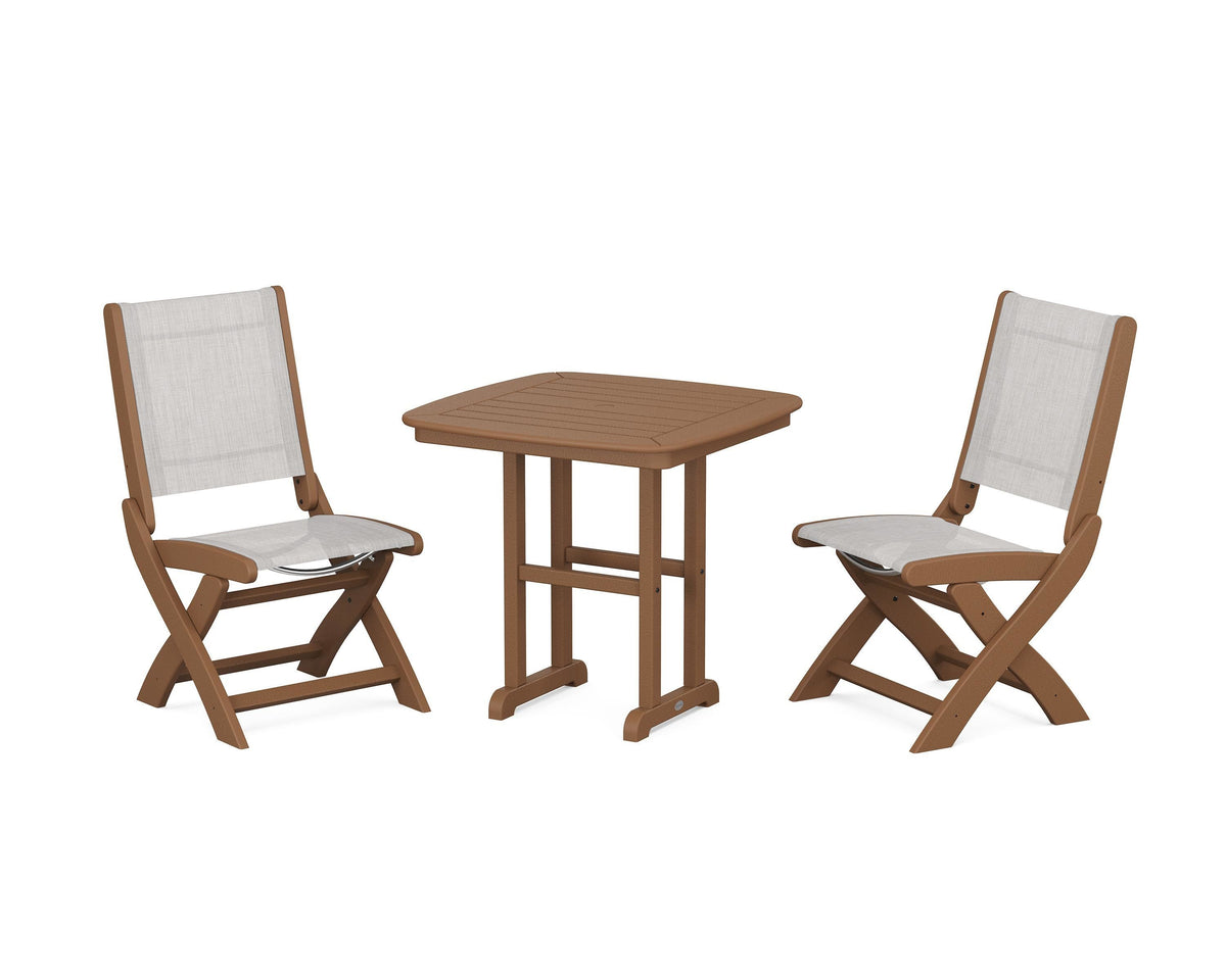 POLYWOOD Coastal Folding Side Chair 3-Piece Dining Set in Teak / Parchment