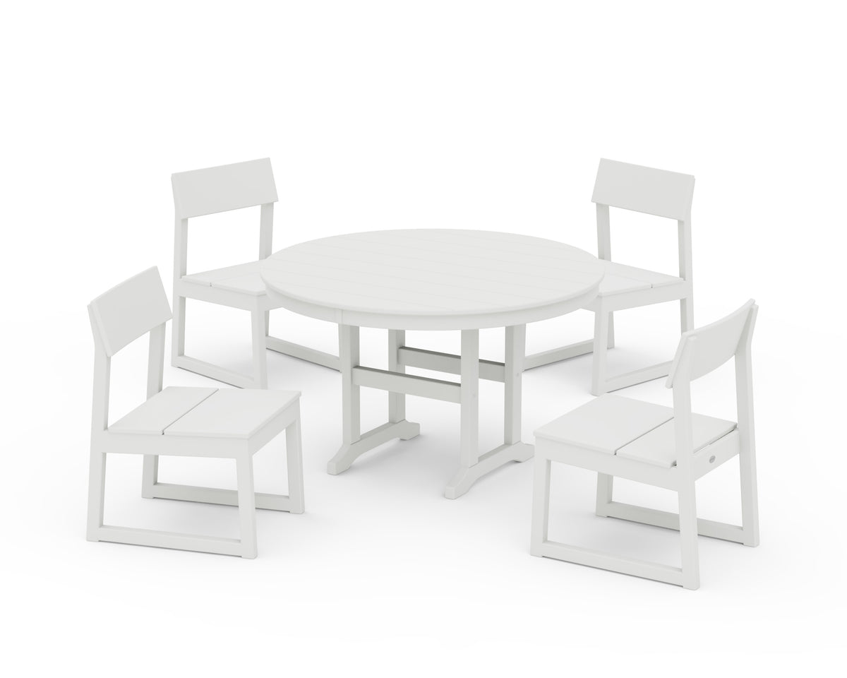 POLYWOOD EDGE Side Chair 5-Piece Round Farmhouse Dining Set in Vintage White