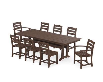 POLYWOOD La Casa Café 9-Piece Farmhouse Dining Set with Trestle Legs in Mahogany