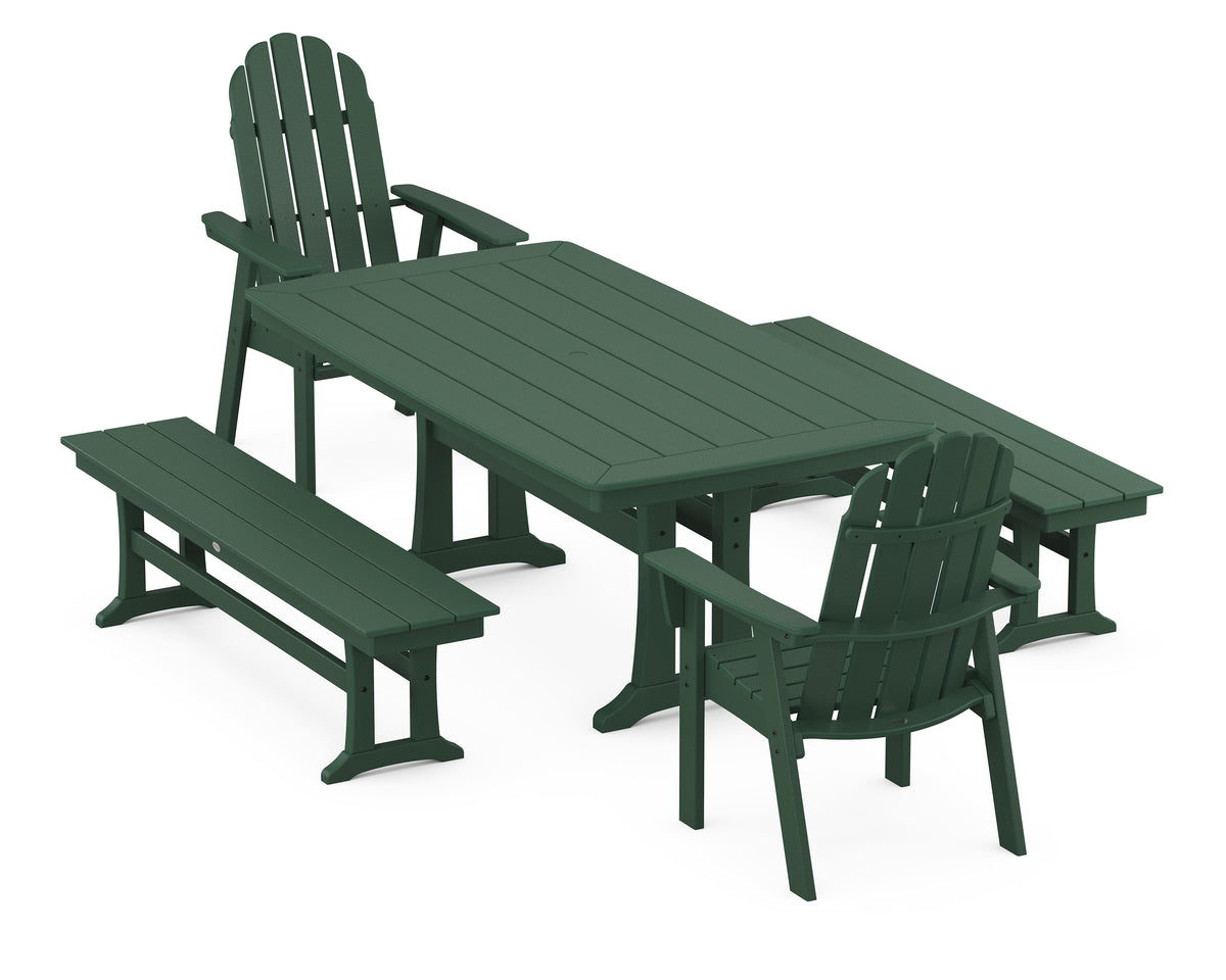 POLYWOOD Vineyard Adirondack 5-Piece Dining Set with Trestle Legs - 38" x 73" Table in Green