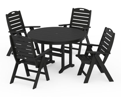 POLYWOOD Nautical Folding Chair 5-Piece Round Farmhouse Dining Set in Black