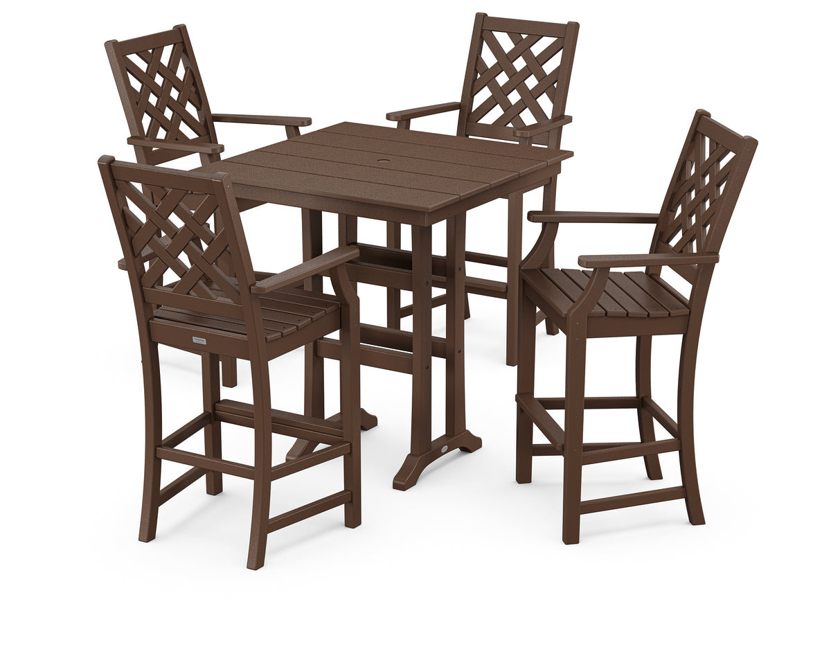 POLYWOOD Country Living Wovendale 5-Piece Farmhouse Bar Set with Trestle Legs in Mahogany