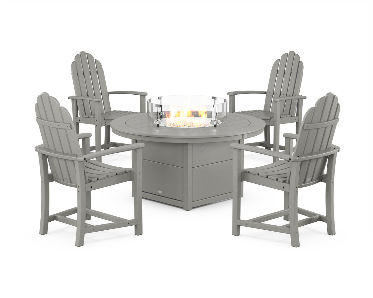 POLYWOOD Classic 4-Piece Upright Adirondack Conversation Set with Fire Pit Table in Slate Grey