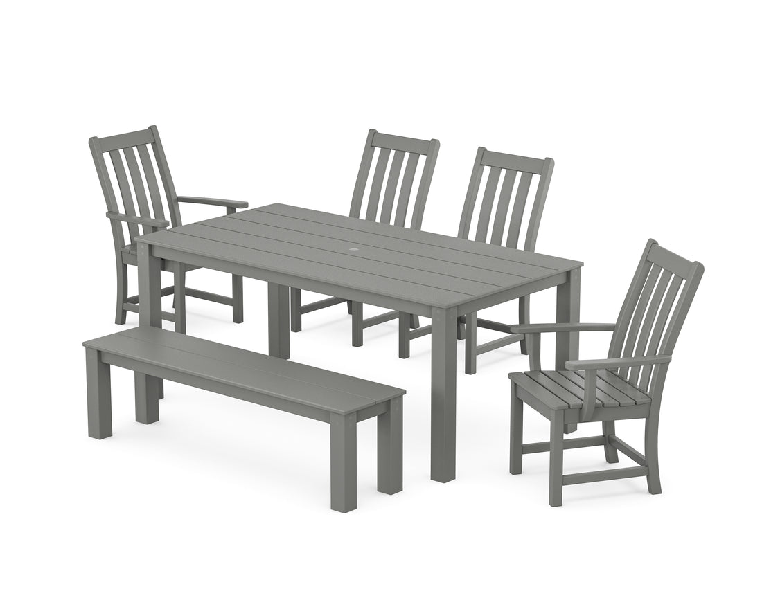 POLYWOOD Vineyard 6-Piece Parsons Dining Set with Bench with Vineyard Dining Side Chair in Slate Grey