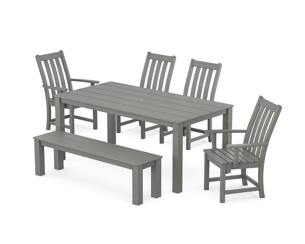 POLYWOOD Vineyard 6-Piece Parsons Dining Set with Bench with Vineyard Dining Side Chair in Slate Grey