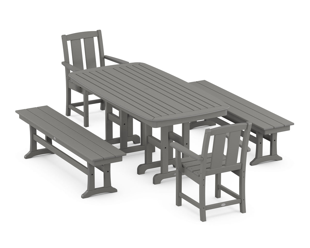 POLYWOOD Mission 5-Piece Dining Set with Benches in Slate Grey