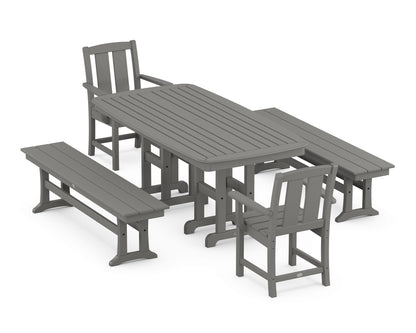 POLYWOOD Mission 5-Piece Dining Set with Benches in Slate Grey