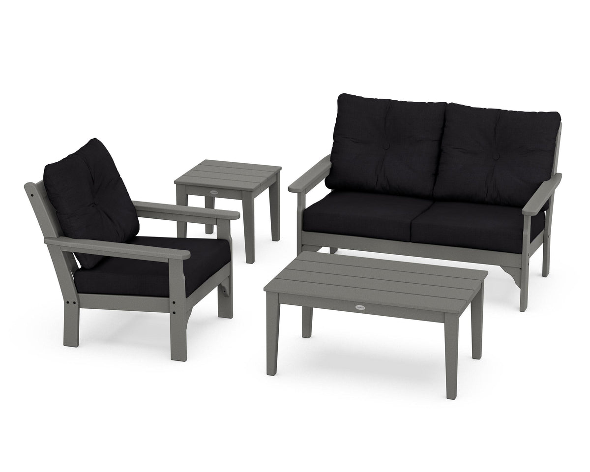 POLYWOOD Vineyard 4-Piece Deep Seating Set with 36" Coffee Table in Slate Grey / Midnight Linen