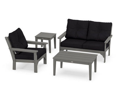 POLYWOOD Vineyard 4-Piece Deep Seating Set with 36" Coffee Table in Slate Grey / Midnight Linen