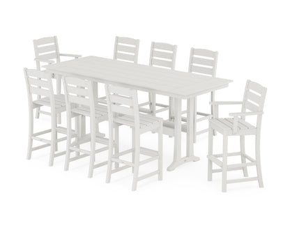 POLYWOOD Lakeside 9-Piece Farmhouse Bar Set with Trestle Legs in Vintage White