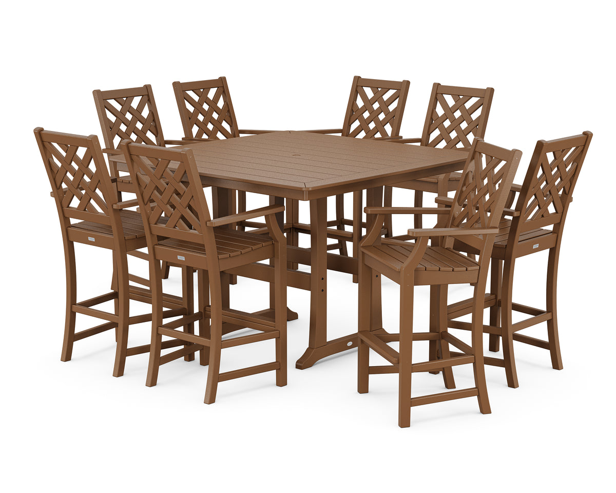 POLYWOOD Country Living Wovendale 9-Piece Square Bar Set with Trestle Legs in Teak