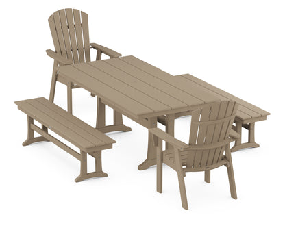 POLYWOOD Nautical Adirondack 5-Piece Farmhouse Dining Set with Trestle Legs - 37" x 72" Table in Vintage Sahara