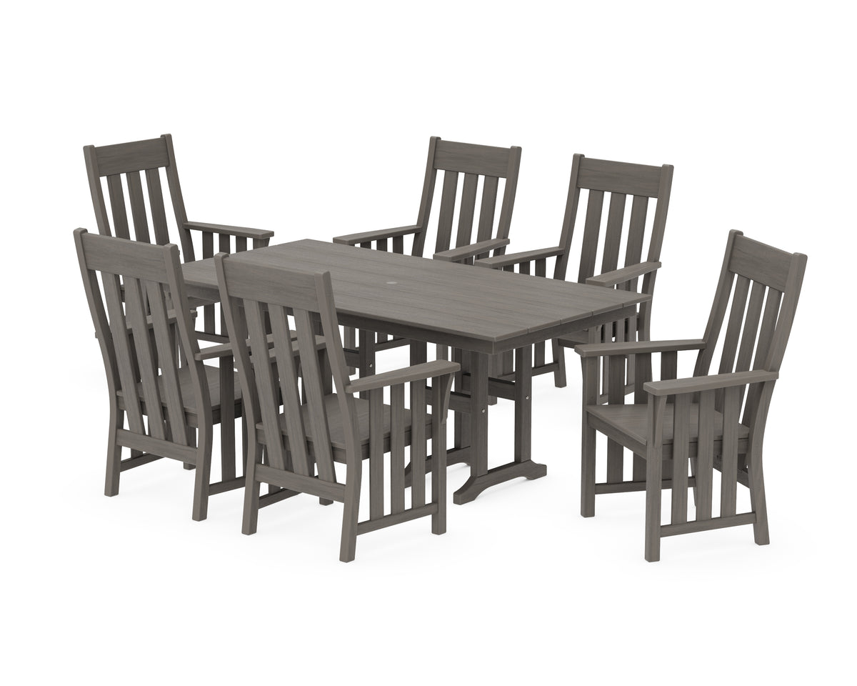 POLYWOOD Acadia Arm Chair 7-Piece Farmhouse Dining Set in Driftwood