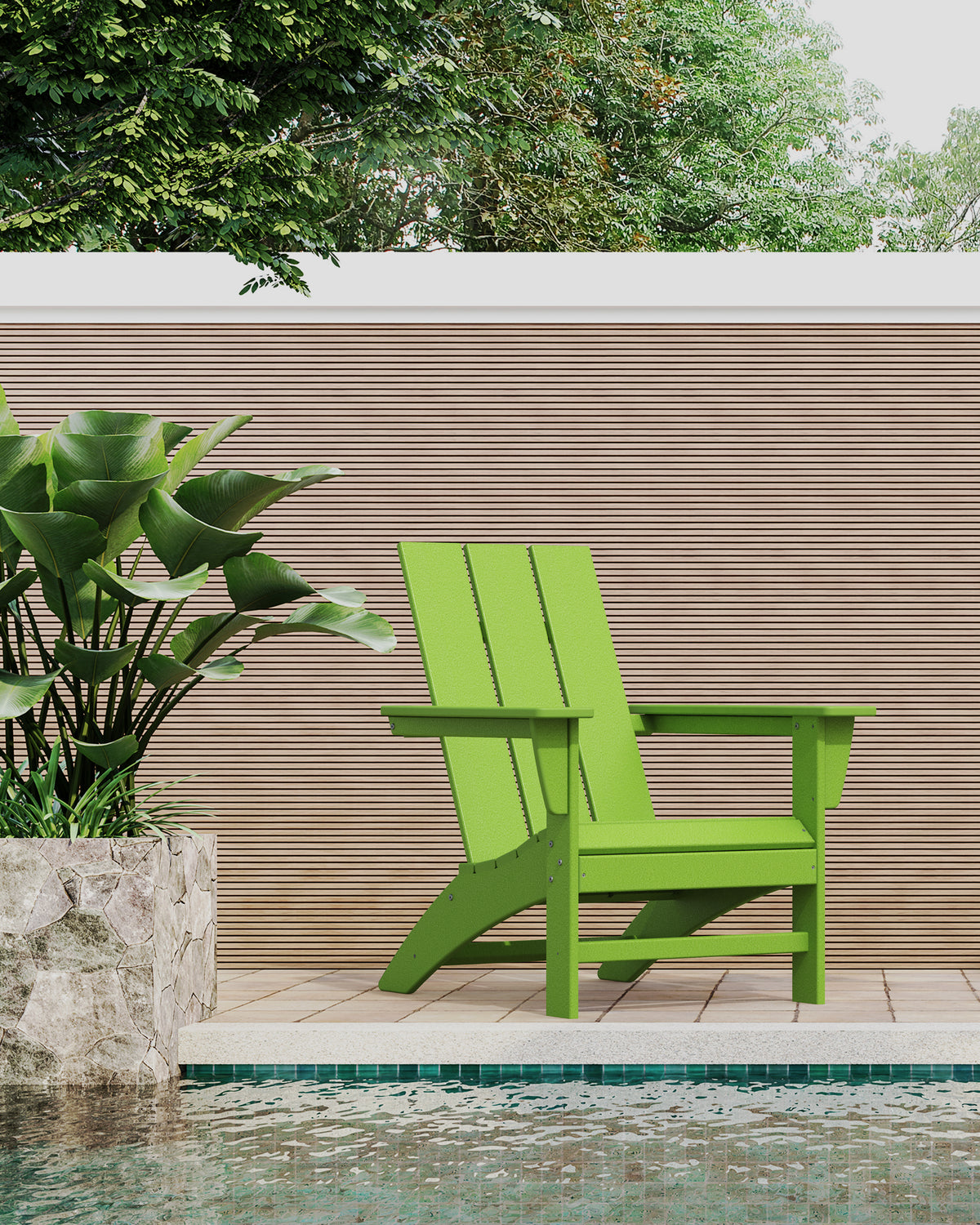 POLYWOOD Modern Adirondack Chair in Lime in an outdoor setting