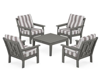 POLYWOOD Vineyard 5-Piece Deep Seating Conversation Set in Slate Grey / Cabana Stripe Grey Mist