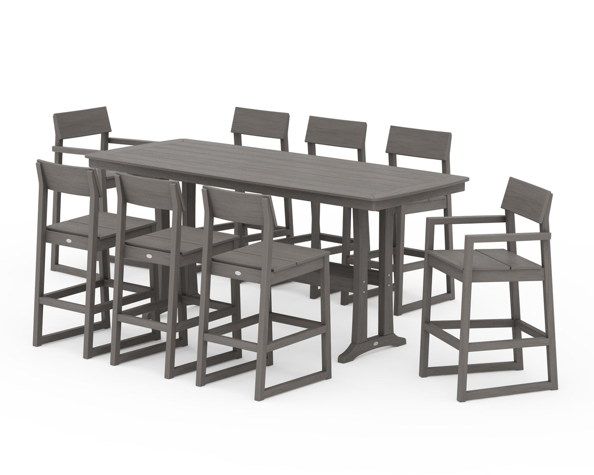POLYWOOD EDGE 9-Piece Bar Set with Trestle Legs in Driftwood