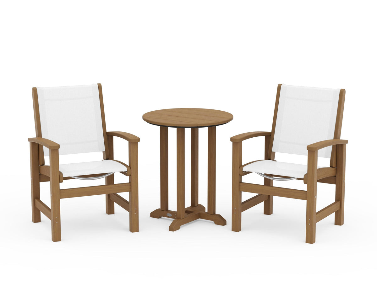 POLYWOOD Coastal 3-Piece Round Bistro Dining Set in Natural / White