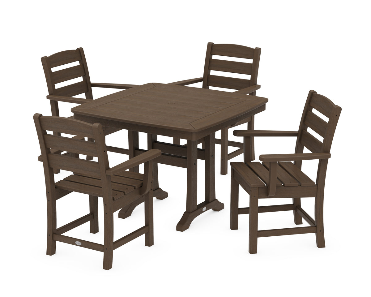 POLYWOOD Lakeside 5-Piece Dining Set with Trestle Legs - 37" Table in Kona