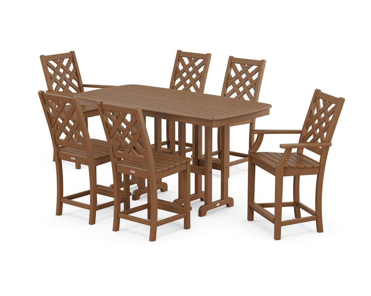 POLYWOOD Country Living Wovendale 7-Piece Counter Set in Teak
