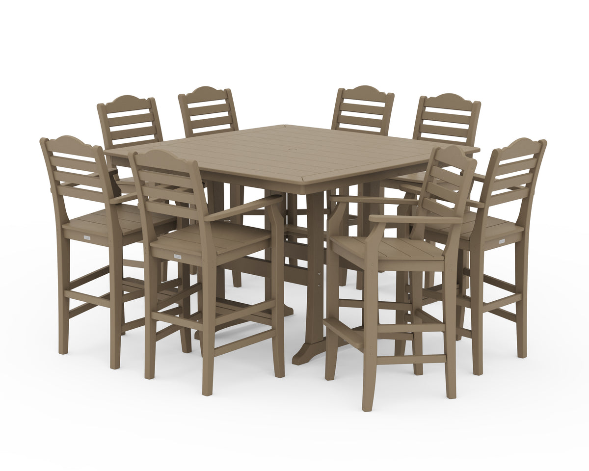 POLYWOOD Savannah 9-Piece Square Bar Set with Trestle Legs in Vintage Sahara