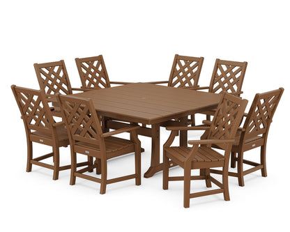 POLYWOOD Wovendale 9-Piece Square Farmhouse Dining Set with Trestle Legs in Teak