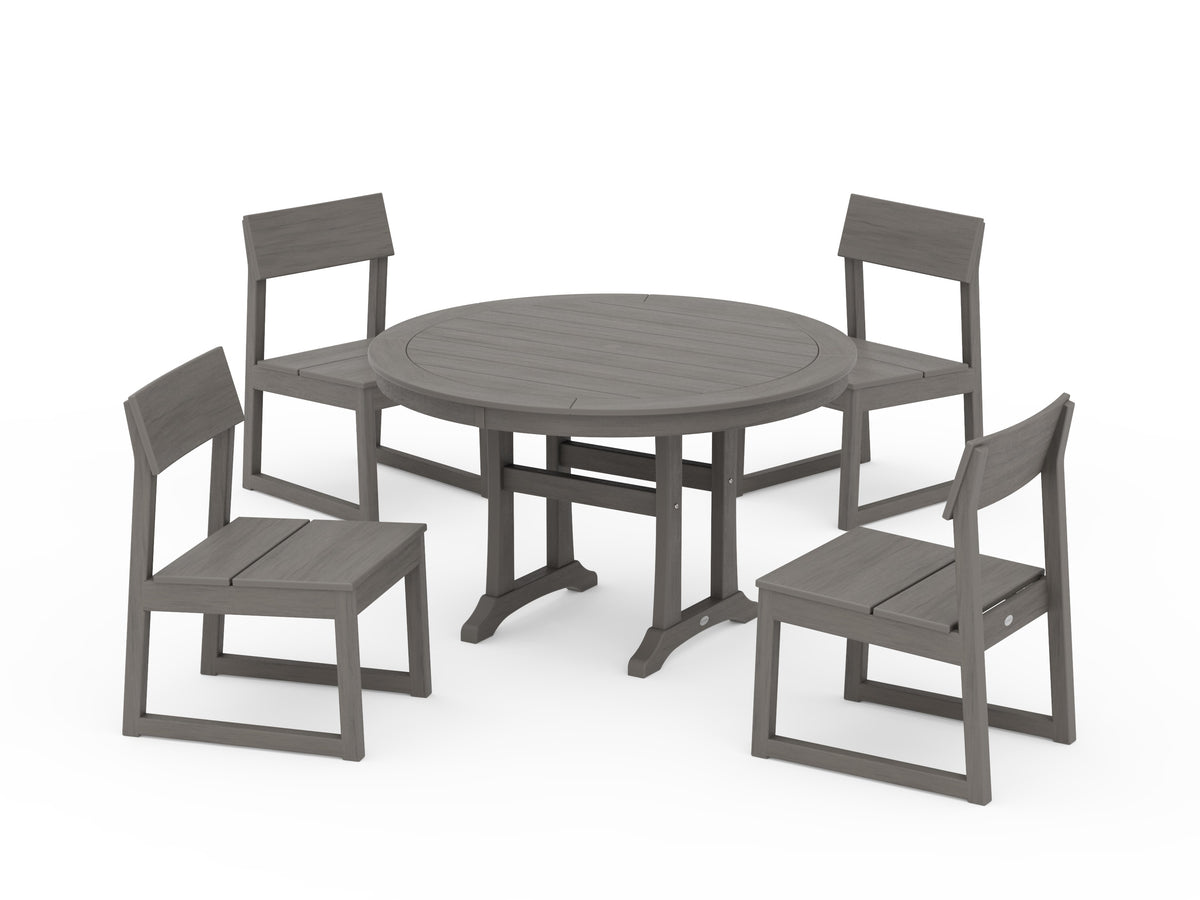POLYWOOD EDGE Side Chair 5-Piece Round Dining Set with Trestle Legs in Driftwood