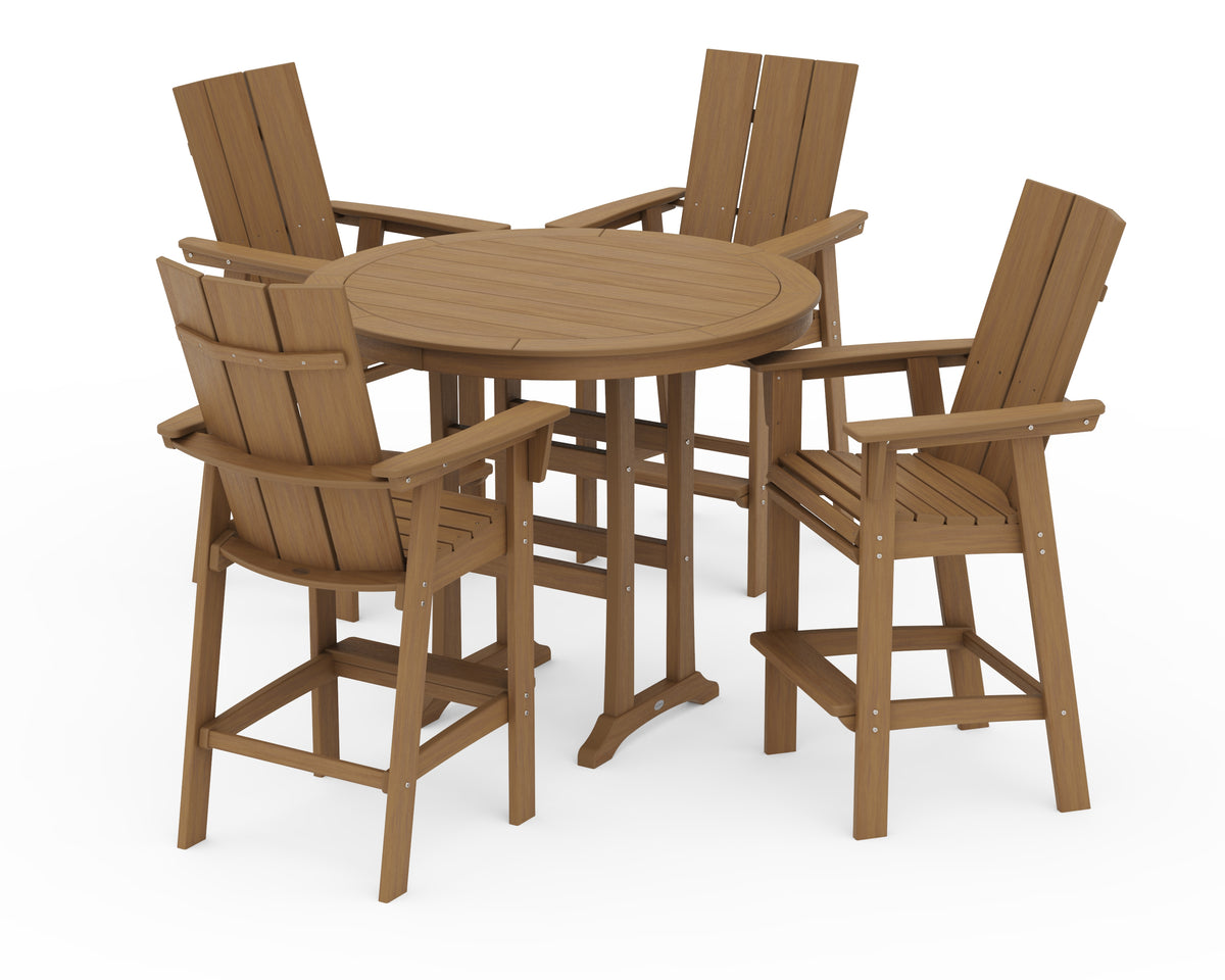 POLYWOOD Modern Curveback Adirondack 5-Piece Nautical Trestle Bar Set in Natural