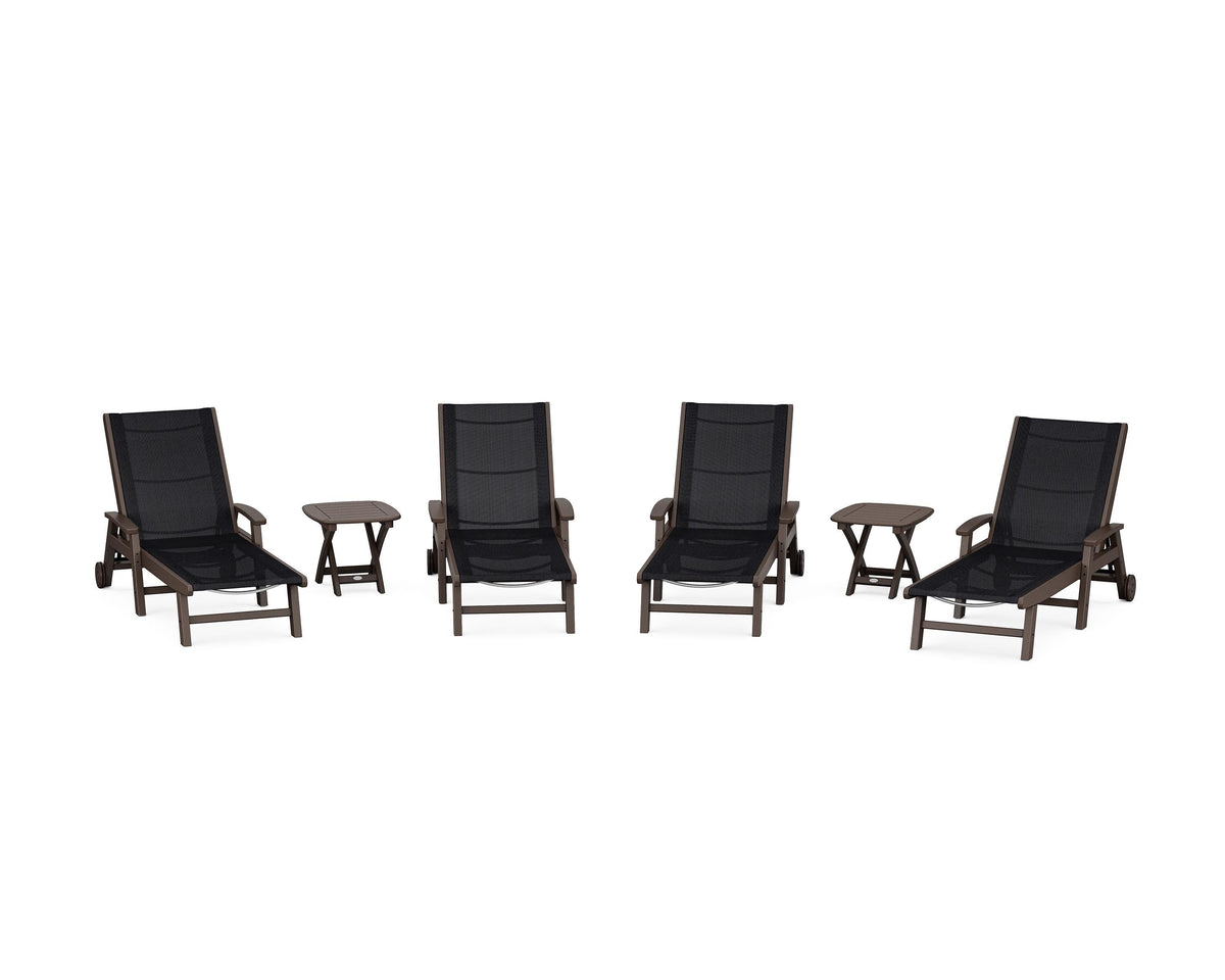POLYWOOD Coastal Chaise 6-Piece Set with Wheels in Mahogany / Black
