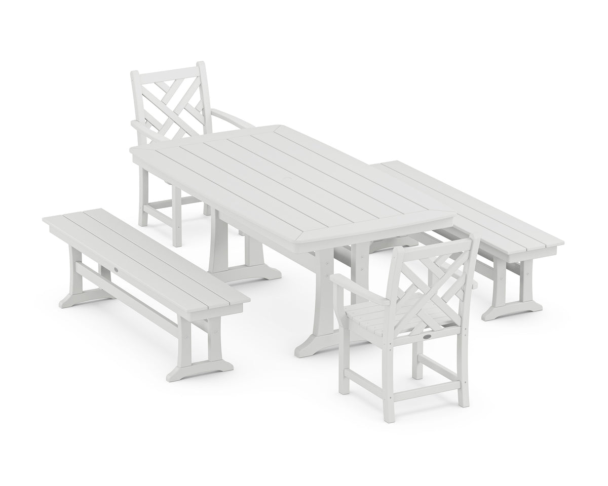 POLYWOOD Chippendale 5-Piece Dining Set with Trestle Legs - 38" x 73" Table in White